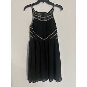 GB Black Dress Silver Beaded Neckline Party Cocktail Sleeveless
